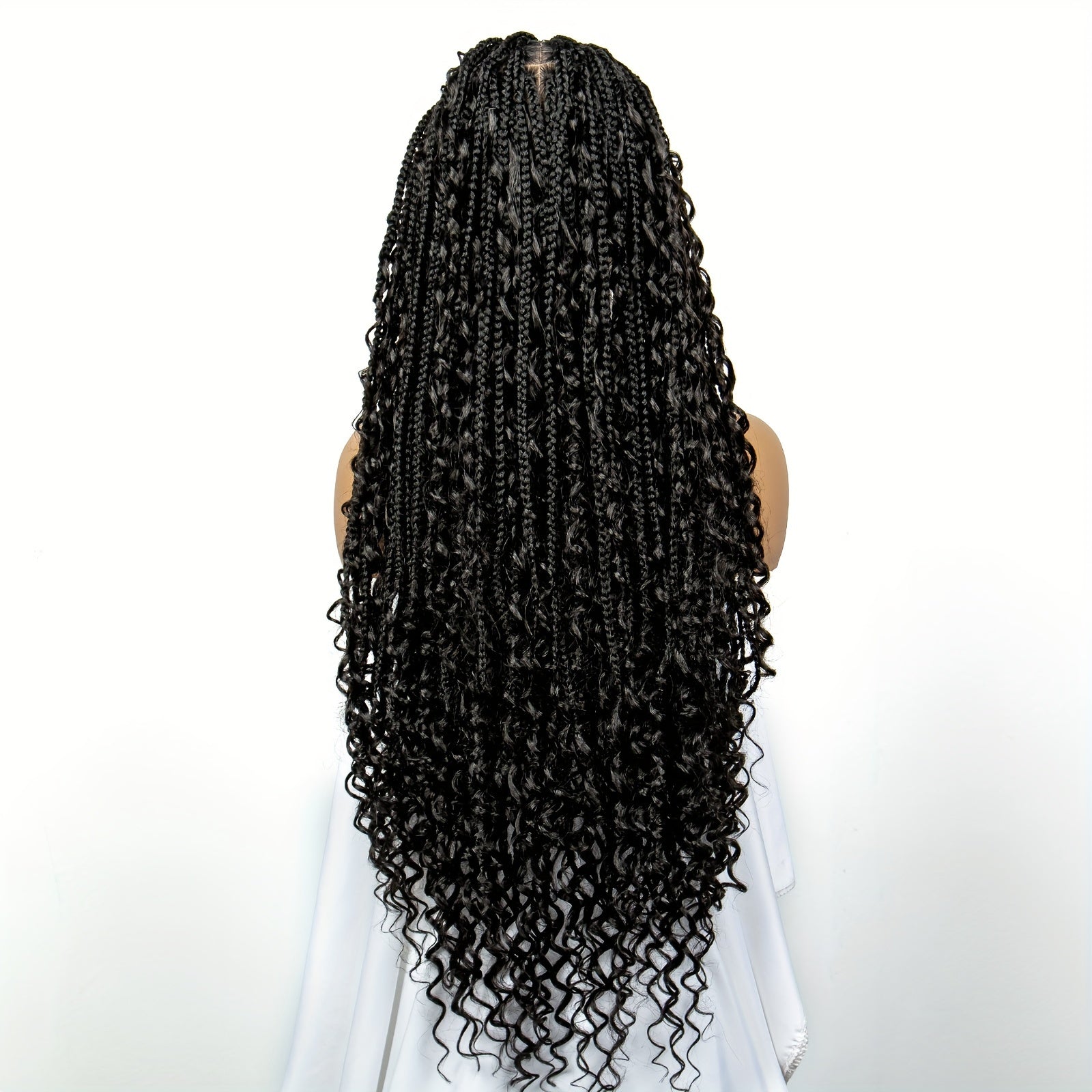 Full Lace Women's Bohemian Knotless Braided Full Lace Wig, Long Goddess Braided Wig, Curly Synthetic Braids With Baby Hair, Synthetic Bohemian Braided Wig